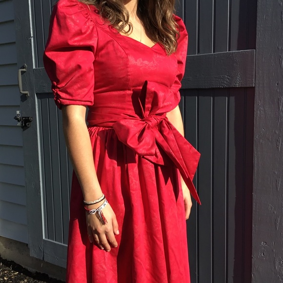 Vintage Laura Ashley Pink Metallic Floral Print Cottage-core Puff Sleeve Dress - Picture 6 of 16